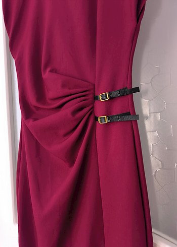 Bordo Kemerli Uzun Abiye Elbise - Görsel 2