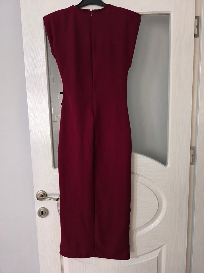 Bordo Kemerli Uzun Abiye Elbise - Görsel 4