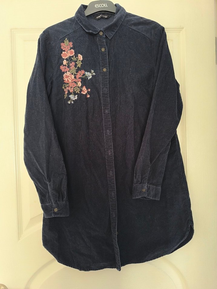 Nakışlı Lacivert Denim Gömlek Elbise - Görsel 2