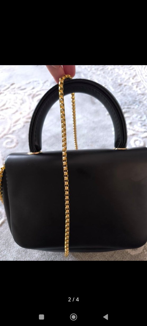 Zincir Detaylı Siyah Deri Kadın Çanta - Görsel 2