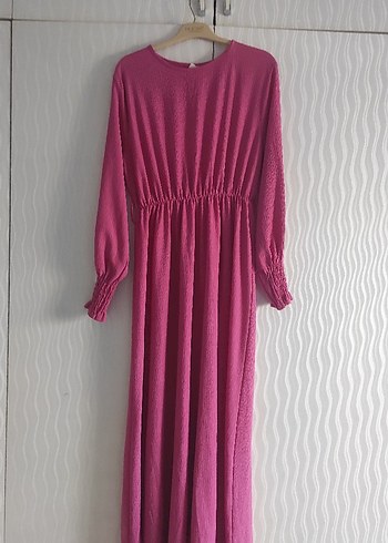 Pembe Uzun Kollu Bohem Elbise