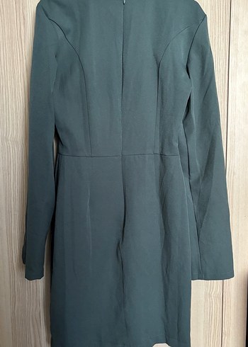 Kadın Gri Yüksek Yakalı Uzun Kollu Kalem Elbise - Görsel 2