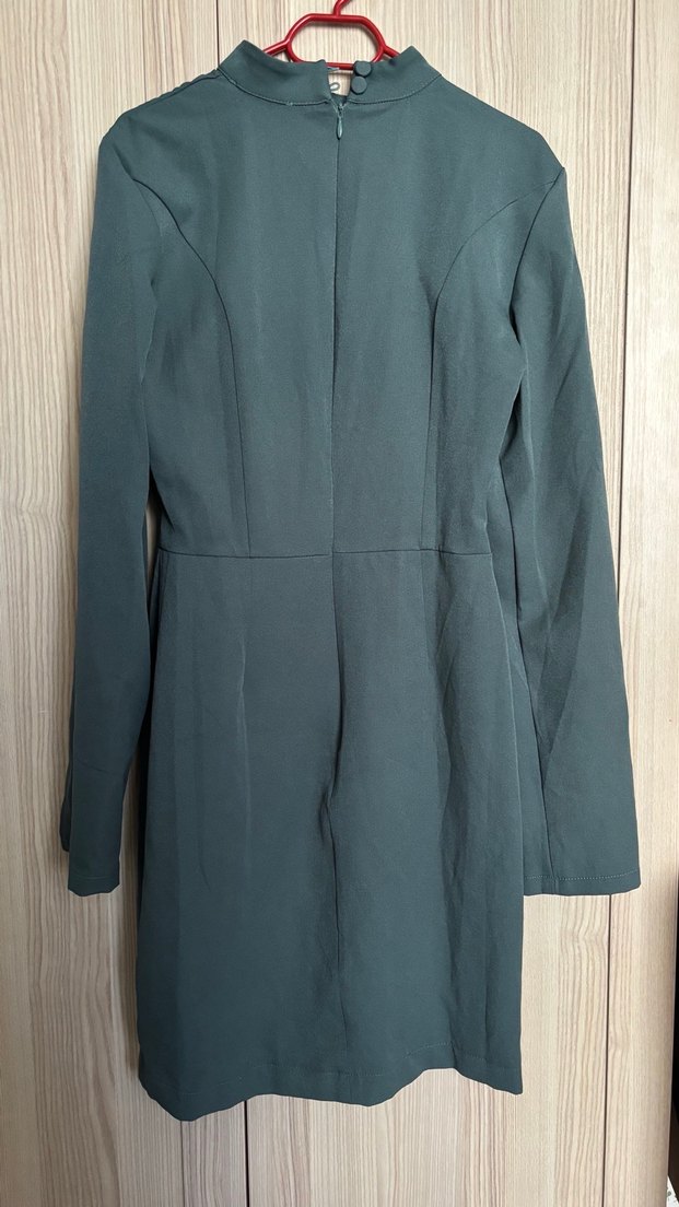 Kadın Gri Yüksek Yakalı Uzun Kollu Kalem Elbise - Görsel 2