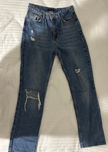 Kadın Gri Mavi Bol Kesim Midi Kot Pantolon - Görsel 2