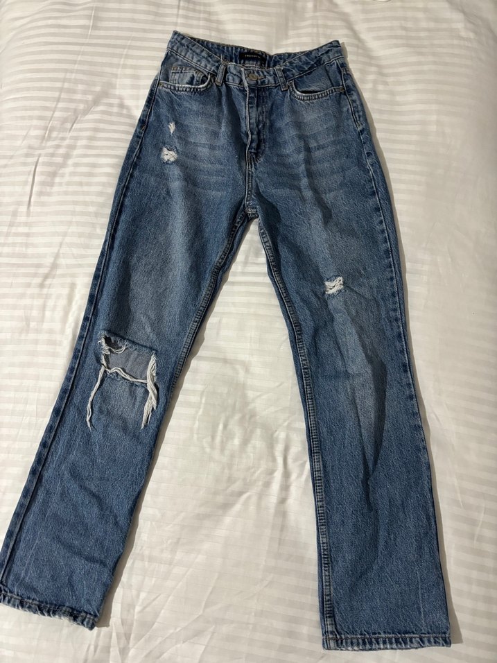 Kadın Gri Mavi Bol Kesim Midi Kot Pantolon - Görsel 3