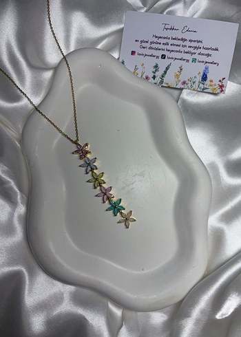 Çelik Gold Renkli Çiçekli Kolye - Görsel 2