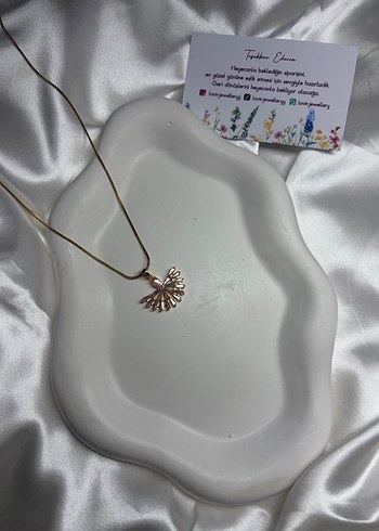 Çelik Gold Pembe Taşlı Yelpazeli Kolye - Görsel 2