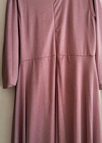 pudra Uzun Drapeli Kadın Abiye Elbise - Görsel 4