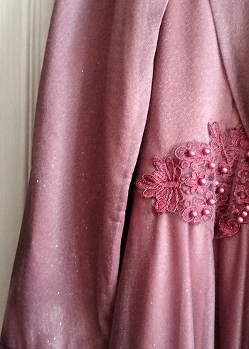 pudra Uzun Drapeli Kadın Abiye Elbise - Görsel 3