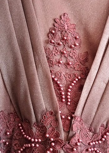 pudra Uzun Drapeli Kadın Abiye Elbise - Görsel 2