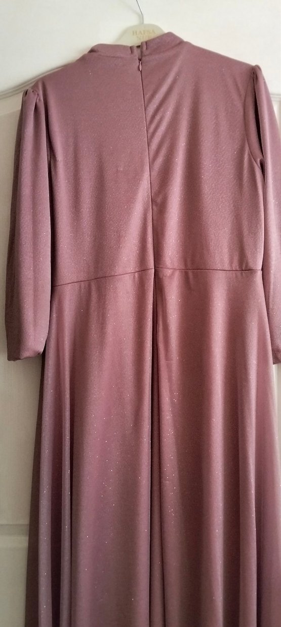 pudra Uzun Drapeli Kadın Abiye Elbise - Görsel 4