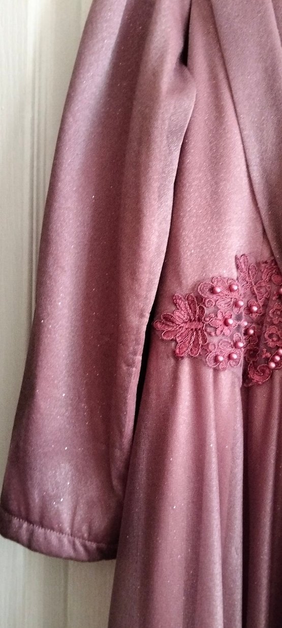 pudra Uzun Drapeli Kadın Abiye Elbise - Görsel 3