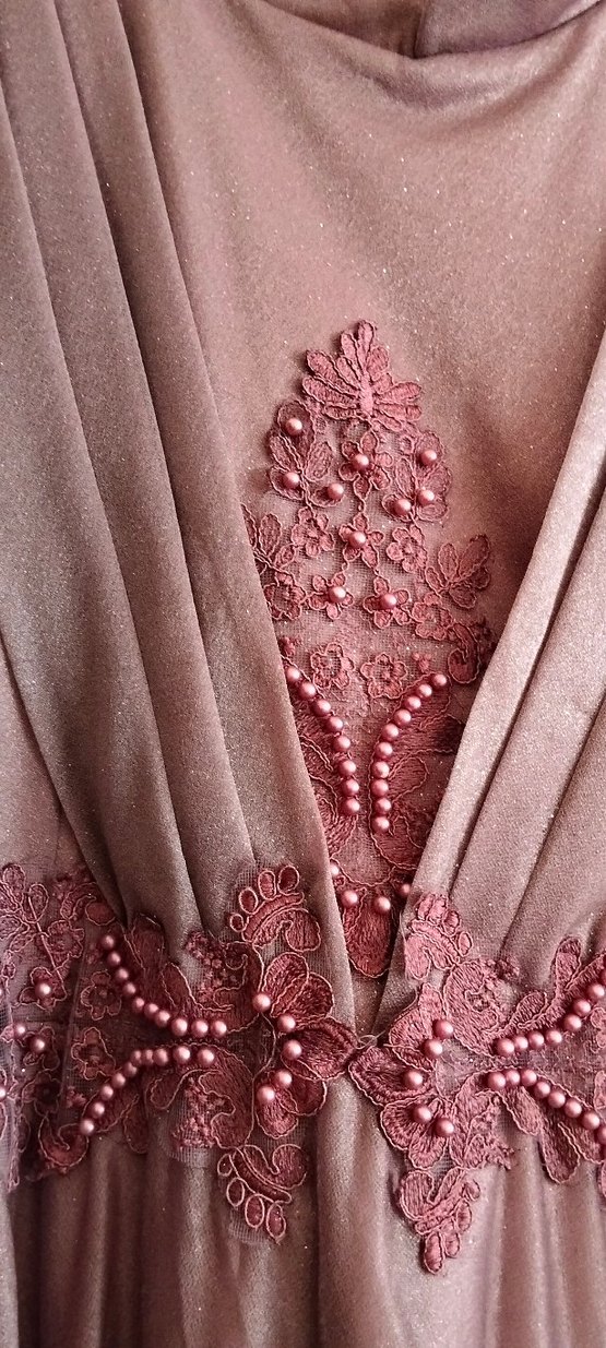 pudra Uzun Drapeli Kadın Abiye Elbise - Görsel 2