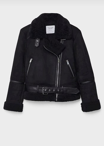 Stradivarius Siyah Peluş Deri Kadın Mont