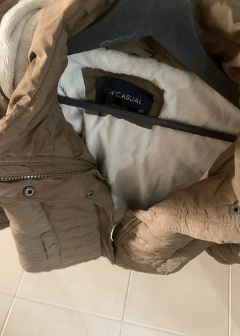 40 Beden haki Renk Bej Kürklü Kadın Mont