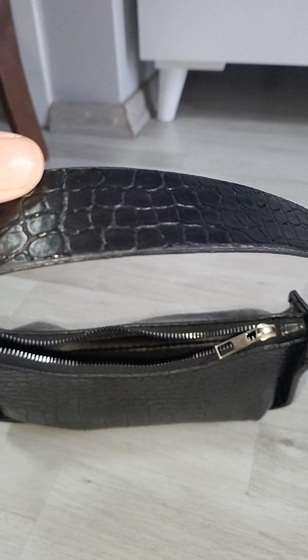 Siyah Deri Yılan Desenli Kadın Çanta - Görsel 3