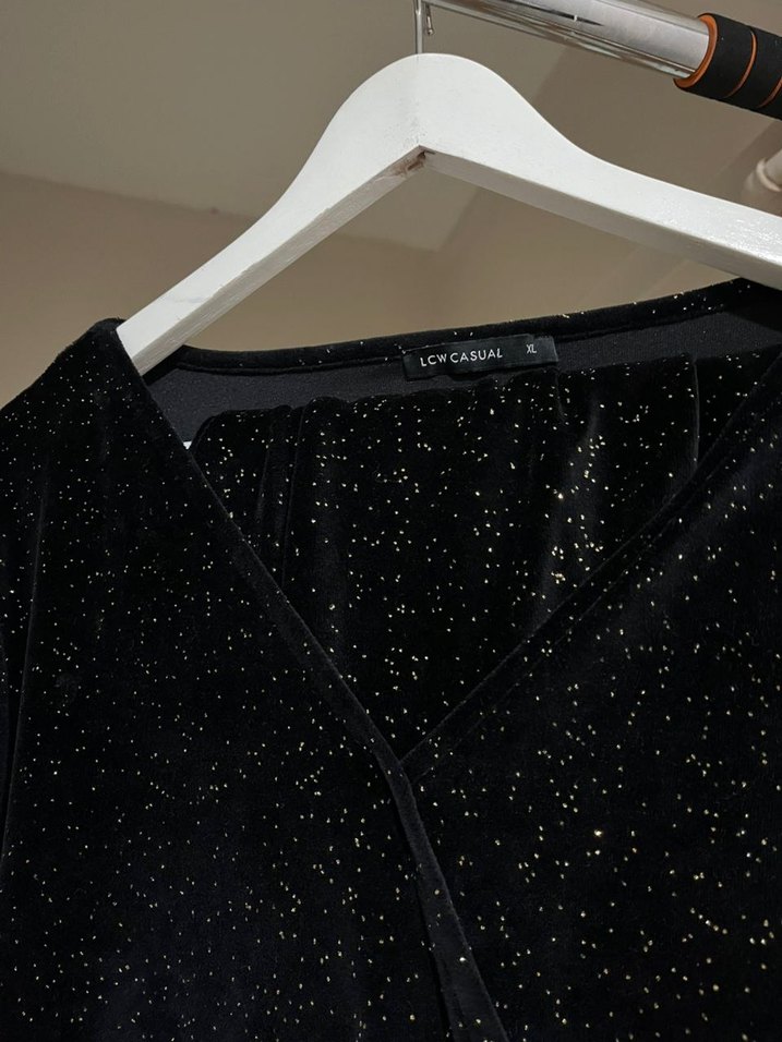 Siyah Parlak Mini Uzun Kollu Elbise - Görsel 2