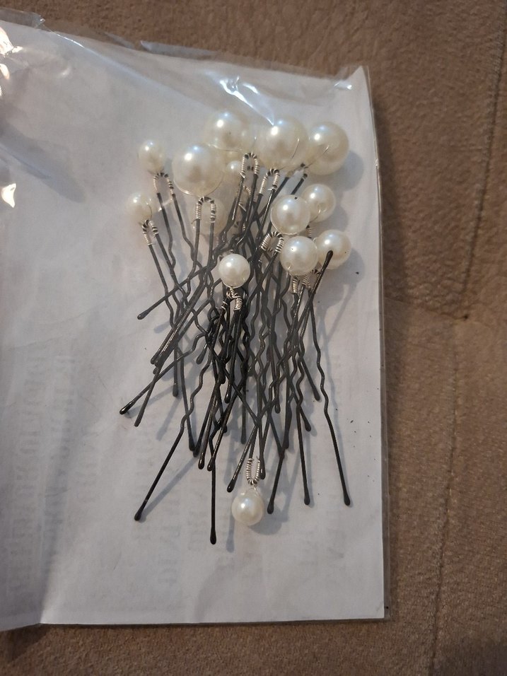 İnci Boncuklu Beyaz Kadın Toka Seti - Görsel 2