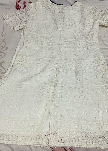 s Beden Dantel Detaylı Bohem Beyaz Triko Tunik