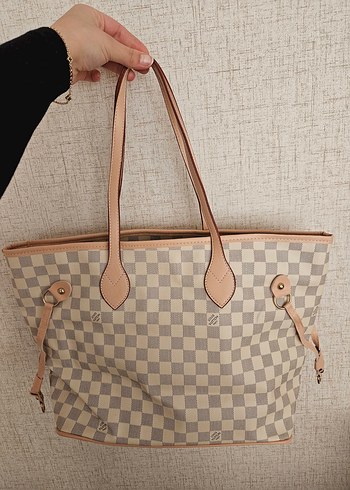 Bej Kareli Deri Kadın Çanta - Görsel 3