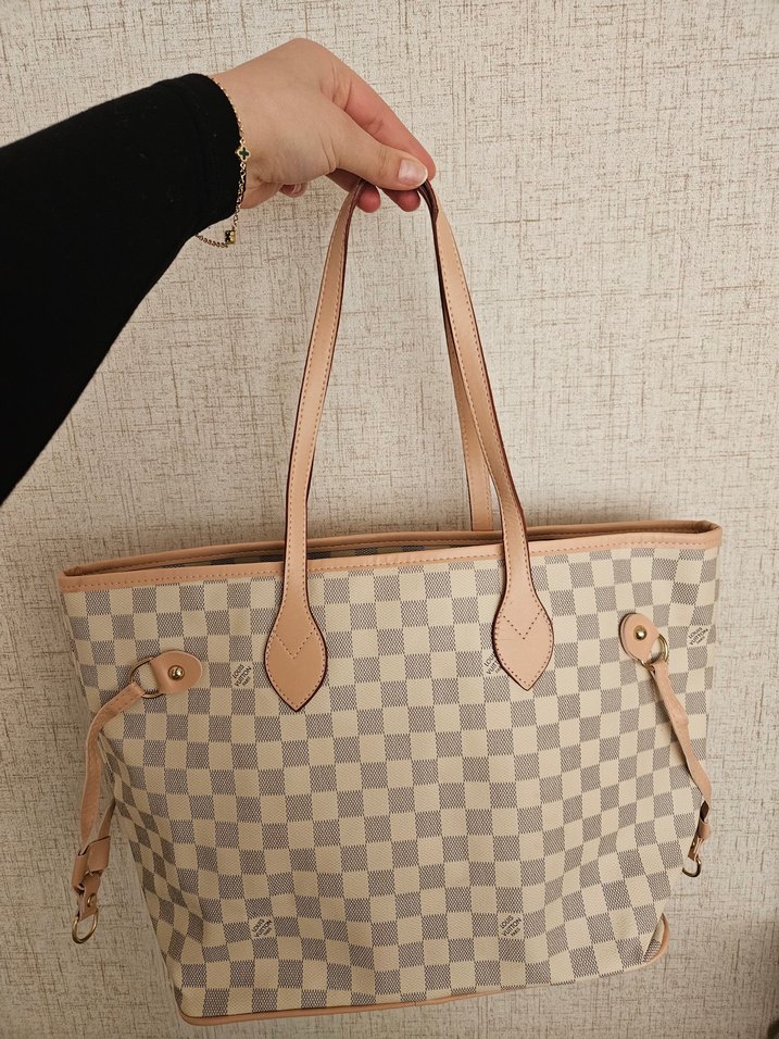 Bej Kareli Deri Kadın Çanta - Görsel 2