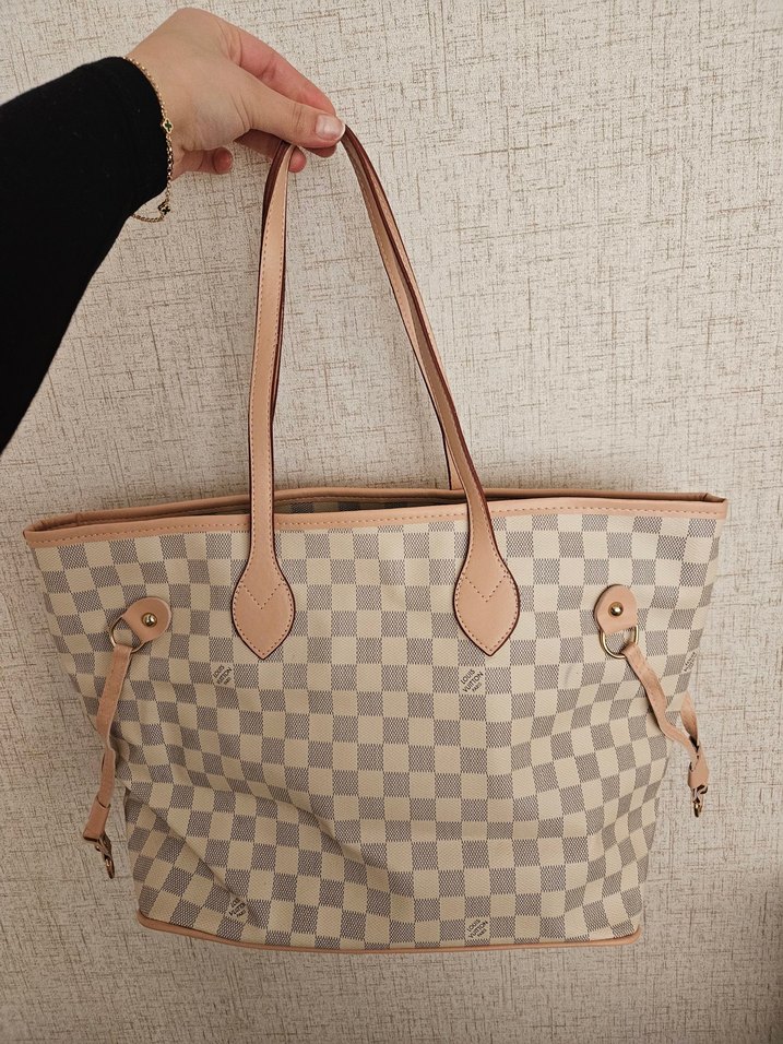 Bej Kareli Deri Kadın Çanta - Görsel 3