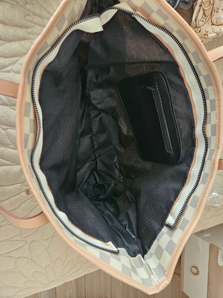 Bej Kareli Deri Kadın Çanta - Görsel 4