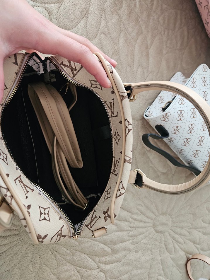 Bej Baskılı Deri Kadın Çanta - Görsel 3