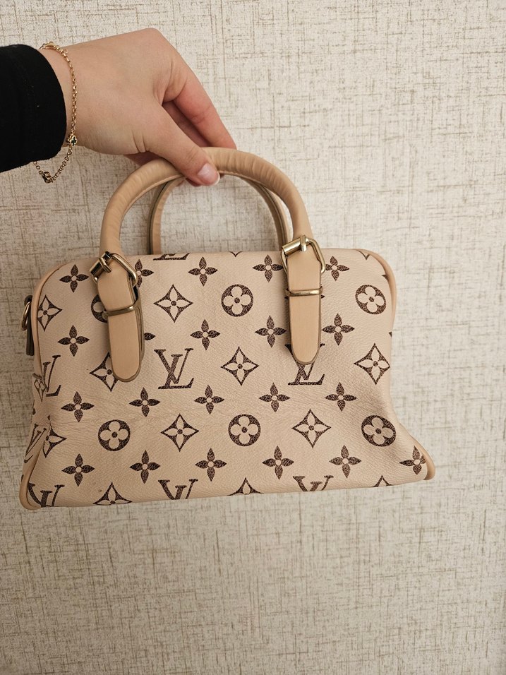 Bej Baskılı Deri Kadın Çanta - Görsel 2