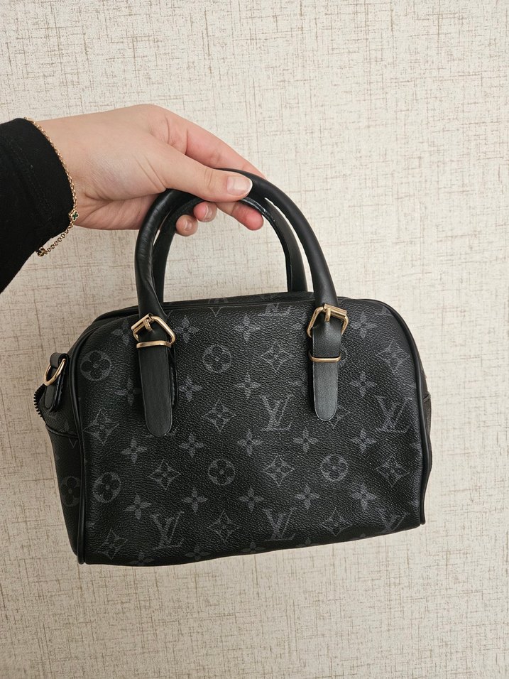 Siyah Deri Baskılı Kadın El Çantası - Görsel 2