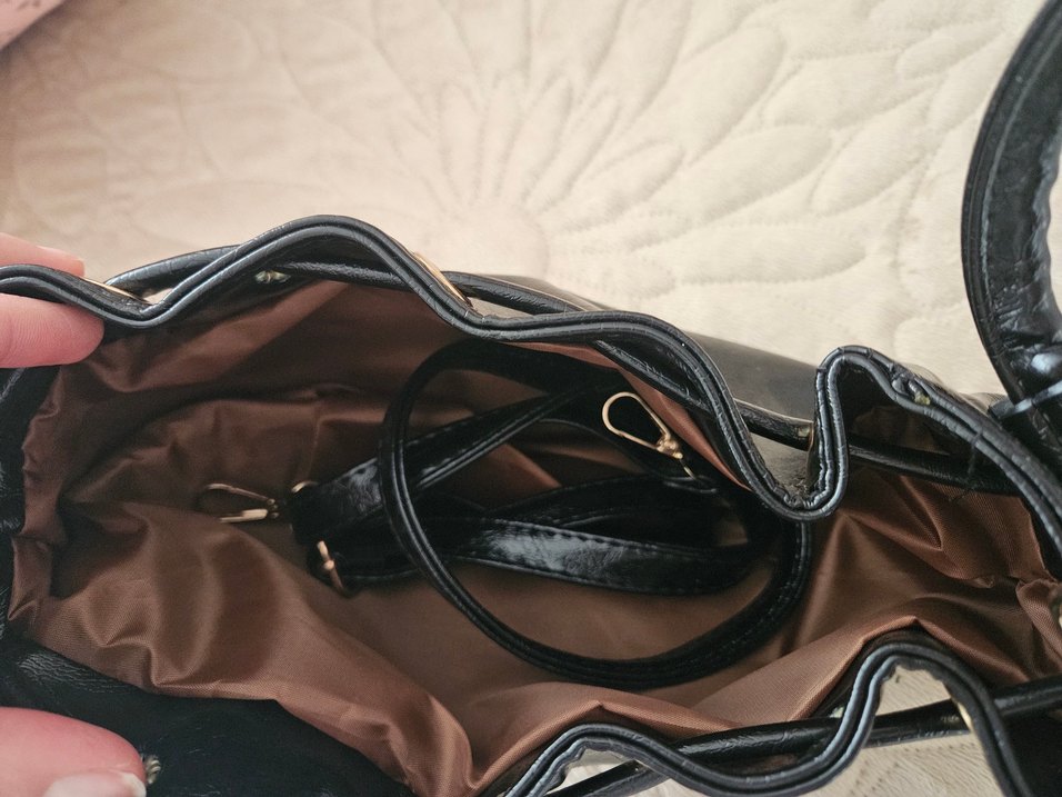 Koyu Siyah Deri Kadın Çanta - Görsel 2