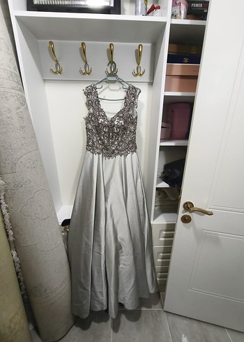 Gri Payetli Uzun Abiye Elbise - Görsel 2