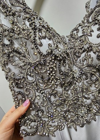 Gri Payetli Uzun Abiye Elbise - Görsel 7