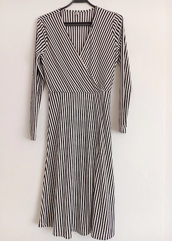 H&M Uzun Kollu Çizgili Kadın Elbise