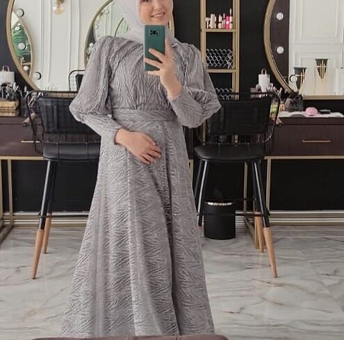 Zara Gri tesettür abiye