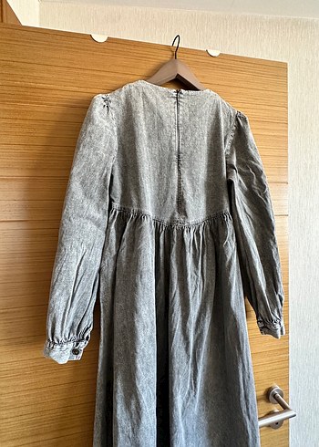 Diğer Gri Uzun Denim Elbise, Bohem Stil