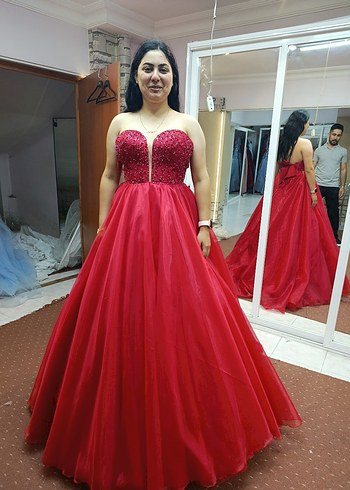 Kırmızı Boncuk İşlemeli Straplez kinalik - Görsel 5