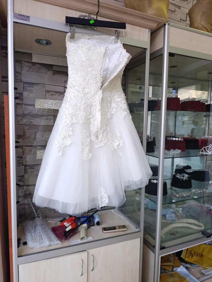 Straplez Midi Beyaz A-Line Gelinlik After - Görsel 3