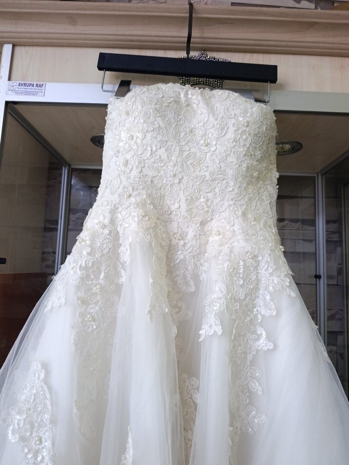 Straplez Midi Beyaz A-Line Gelinlik After - Görsel 2