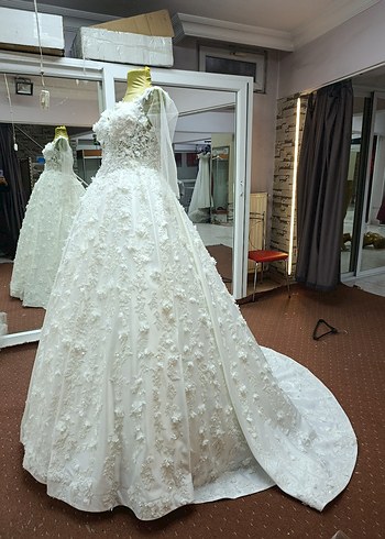 V Yaka Beyaz Vintage A Kesim Gelinlik özel dikim - Görsel 2