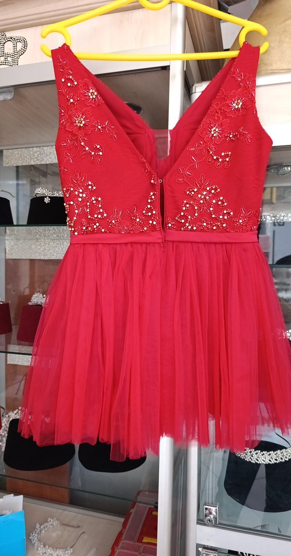 Kırmızı Mini V Yaka İşlemeli after - Görsel 2