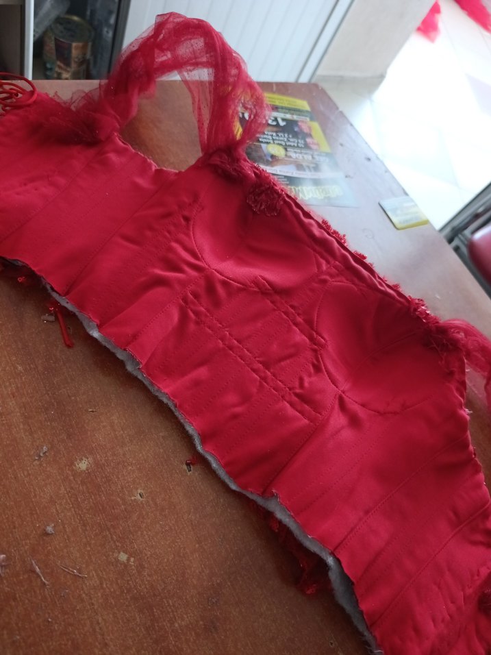 Kırmızı İşlemeli Straplez Mini Büstiyer - Görsel 5