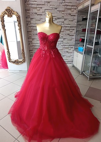 İşlemeli Boncuk Detaylı Pembe Straplez Abiye - Görsel 7