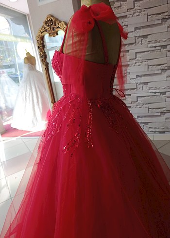 İşlemeli Boncuk Detaylı Pembe Straplez Abiye - Görsel 4