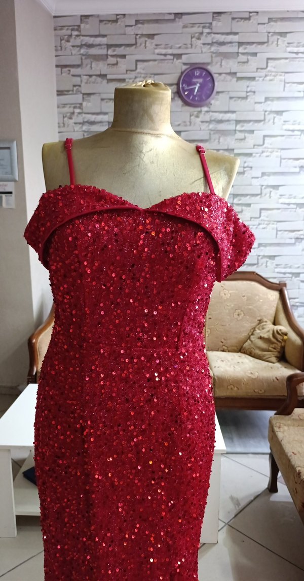 Bordo Uzun Drapeli Abiye Elbise - Görsel 2