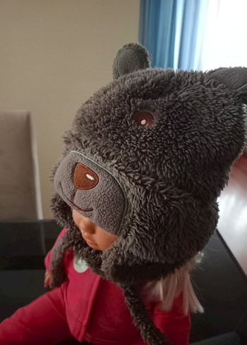 Diğer Peluş Ayıcık Detaylı Gri Çocuk Bere Kız/Erkek Çocuk