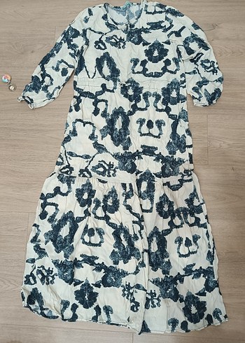 Düğmeli Uzun Batik Desen Bohem Elbise