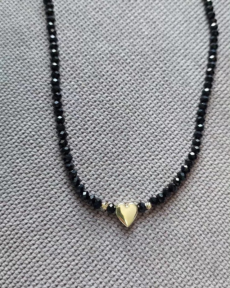 Siyah Boncuklu Mini Kalp Kolye - Görsel 2