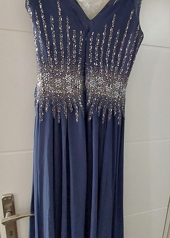 Taş İşlemeli Lacivert  Kadın Abiye Elbise - Görsel 3