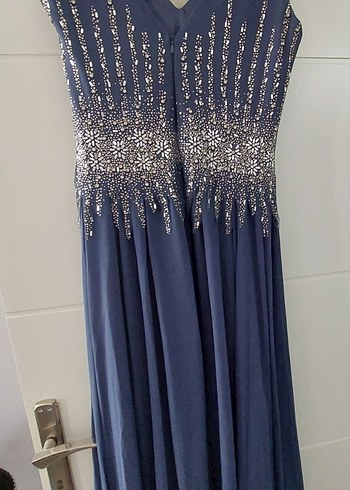 Taş İşlemeli Lacivert  Kadın Abiye Elbise - Görsel 5